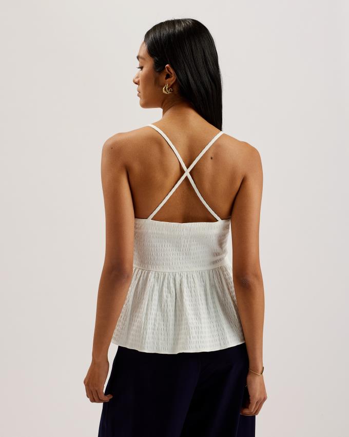 Hauts Ted Baker Seersucker Peplum Strappy Cami Blanche Femme | MGI-06028203